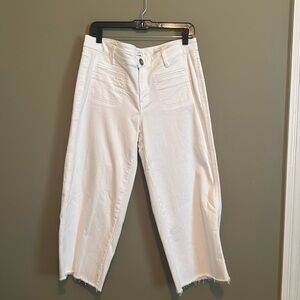 J Jill Denim White Wide Leg Crop Pants Size Petite 12 Sailor Pockets Stretch